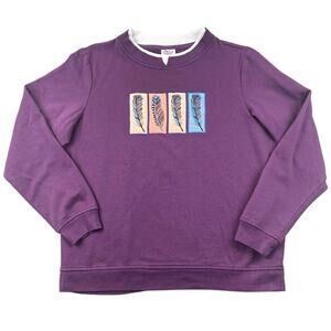 Adrian Delafield Y2K Purple Feather Graphic Fleece Sweatshirt Cottagecore - M